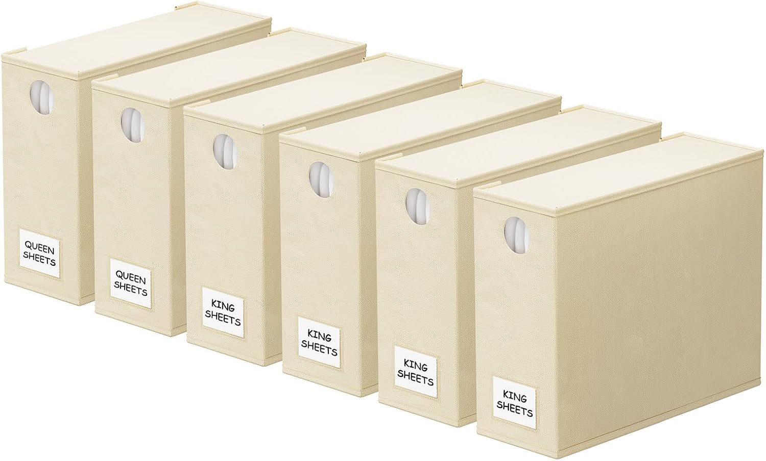 SpaceAid Bed Sheet Organizers - 6 Pack Foldable Storage with Window for Queen & King Size Bedding (Beige)