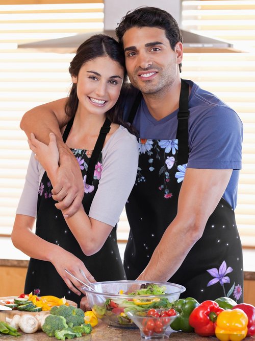Bencailor 4 Pcs Floral Wildflower Kitchen Aprons Waterproof Cute Daisy Cooking Aprons for Women Men(Wildflower)