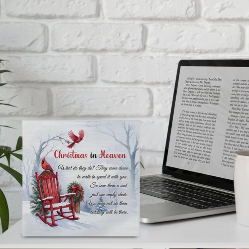 Cardinal Christmas Ornaments | Empty Chair Wooden Plaque - Sympathy Gift for Loss, 5 x 5 Inches