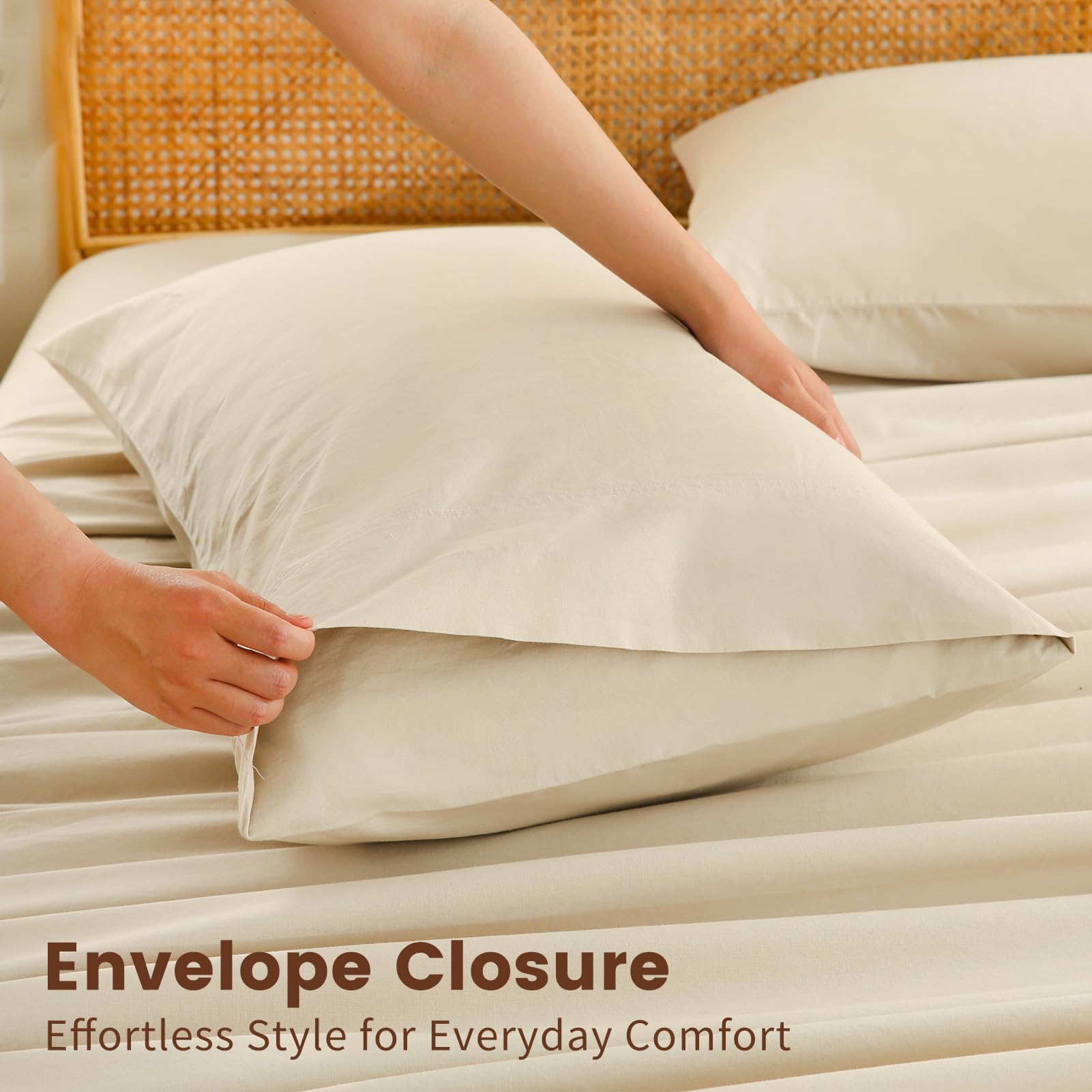 Bedlifes 100% French Linen Pillowcases Queen Size 20x30 Inch, Set of 2 - Natural Soft, Breathable & Moisture-Wicking,Envelope Closure,Easy Care(Linen)