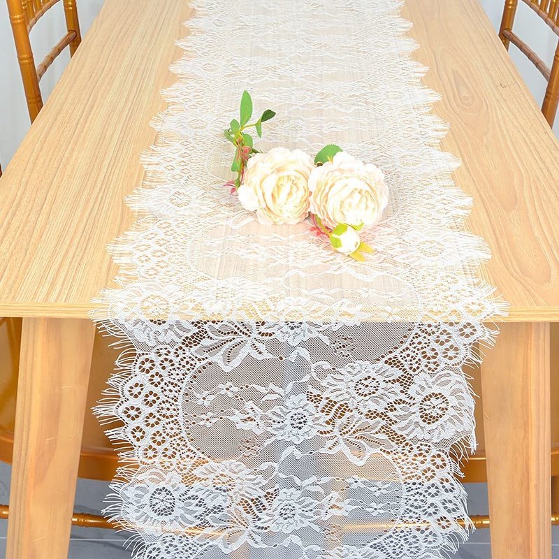 Pardecor Elegant Pardecor 2-Pack 14x120-Inch Lace Table Runner, White Floral Design for Rustic Boho Wedding, Bridal Shower, and Special Events