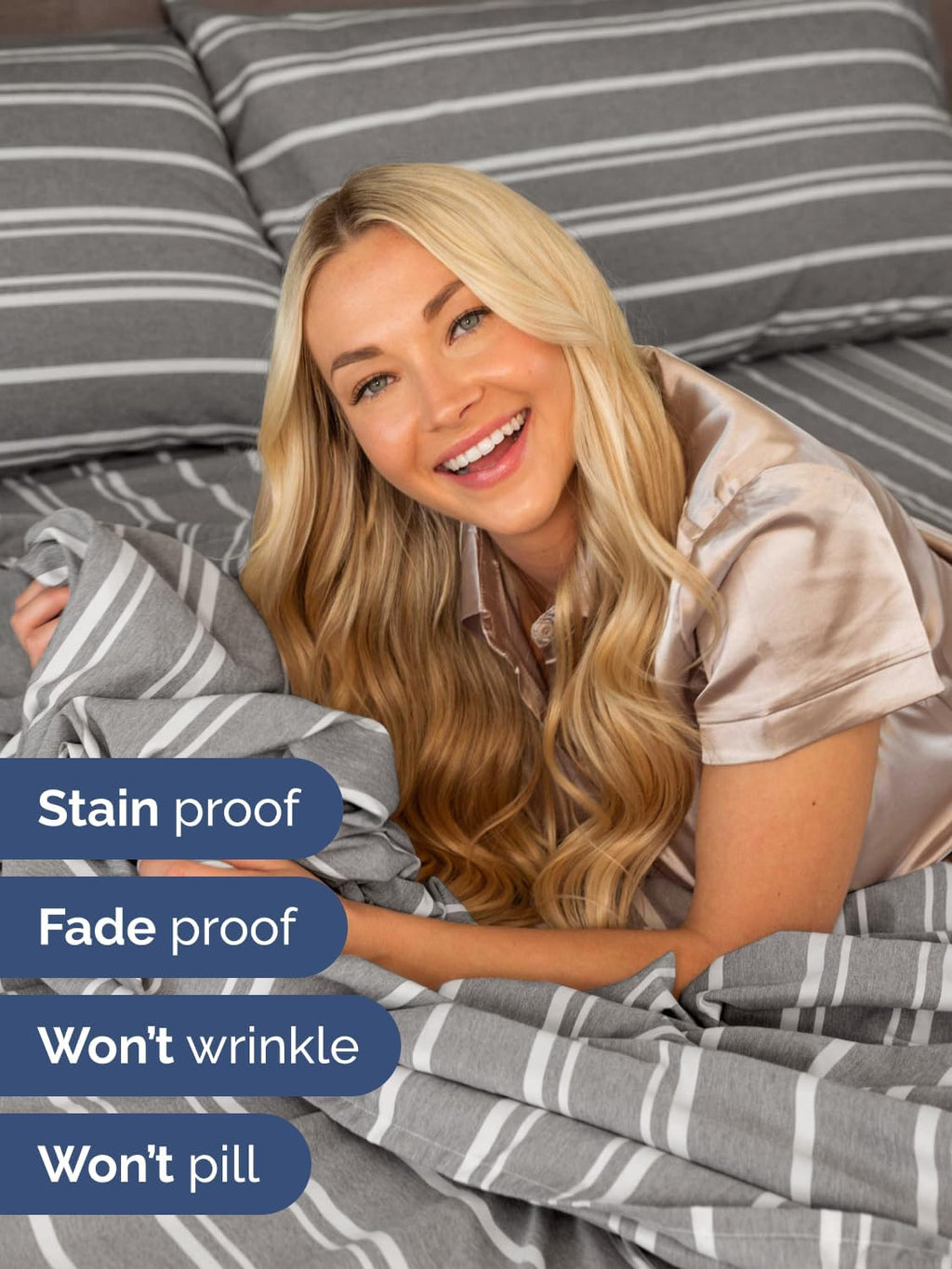 Skiennix Extra Deep Queen Sheet Set - 6 Piece Cooling Sheets for Luxurious Comfort - Soft, Wrinkle-Free, Grey Stripes