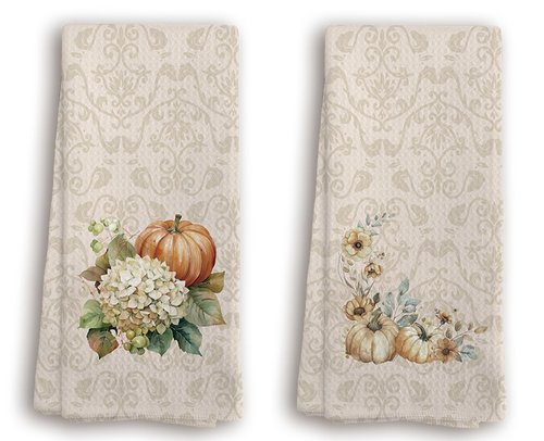 Bnwepo Fall Pumpkin Kitchen Towels, Rustic Fall Harvest Pumpkin Dish Towels, Farmhouse Autumn Hand Towels for Bathroom, 2Pac Set, 16 x 24 inches