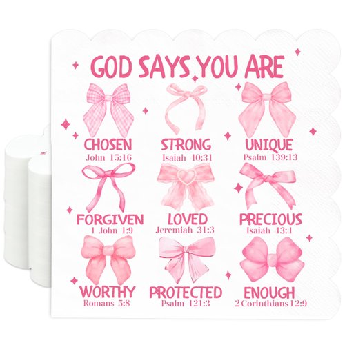 JarThenaAMCS 100Pcs Pink Bow Bible Napkins Jesus Faith Disposable Napkins Scalloped Edge Paper Luncheon Dinner Napkins for Christian Party Table Supplies