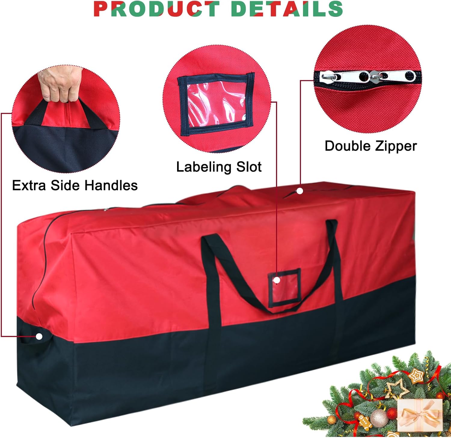 Skiennix Christmas Tree Storage Bag - Waterproof 600D Oxford for 7.5 Ft Trees | Extra Large with Zippers & Card Slot