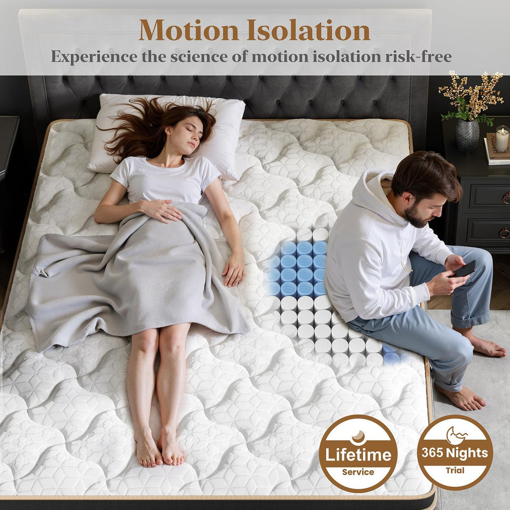 Skiennix Queen Mattress - 12 Inch Cooling Hybrid Bed in a Box with 7-Zone Pocket Springs & Motion Isolation