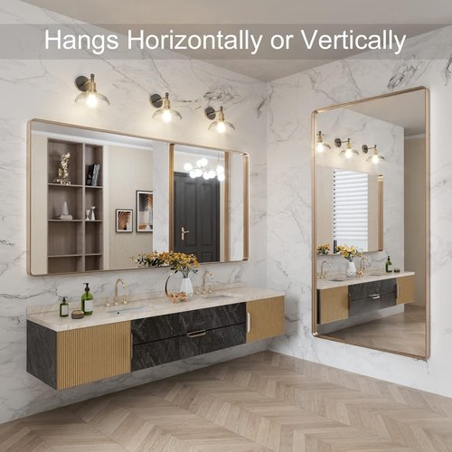 LOAAO Gold Bathroom Mirror - 72”X36” Rounded Rectangle Design | Anti-Rust Tempered Glass, Wall-Mounted