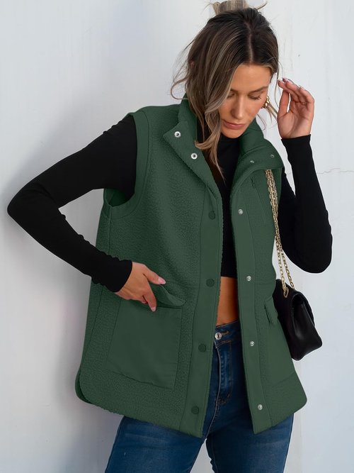 ANRABESS Women's Fleece Vest - Cozy Button-Down Sherpa Jacket with Pockets for Winter Wear