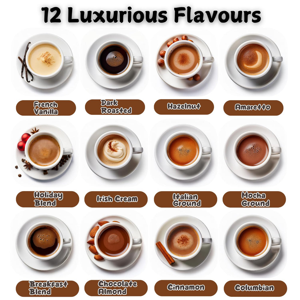 Skiennix 24 Days Advent Calendar | Flavored Ground Coffee Gift Set - French Vanilla, Hazelnut, Irish, Italian & Cinnamon