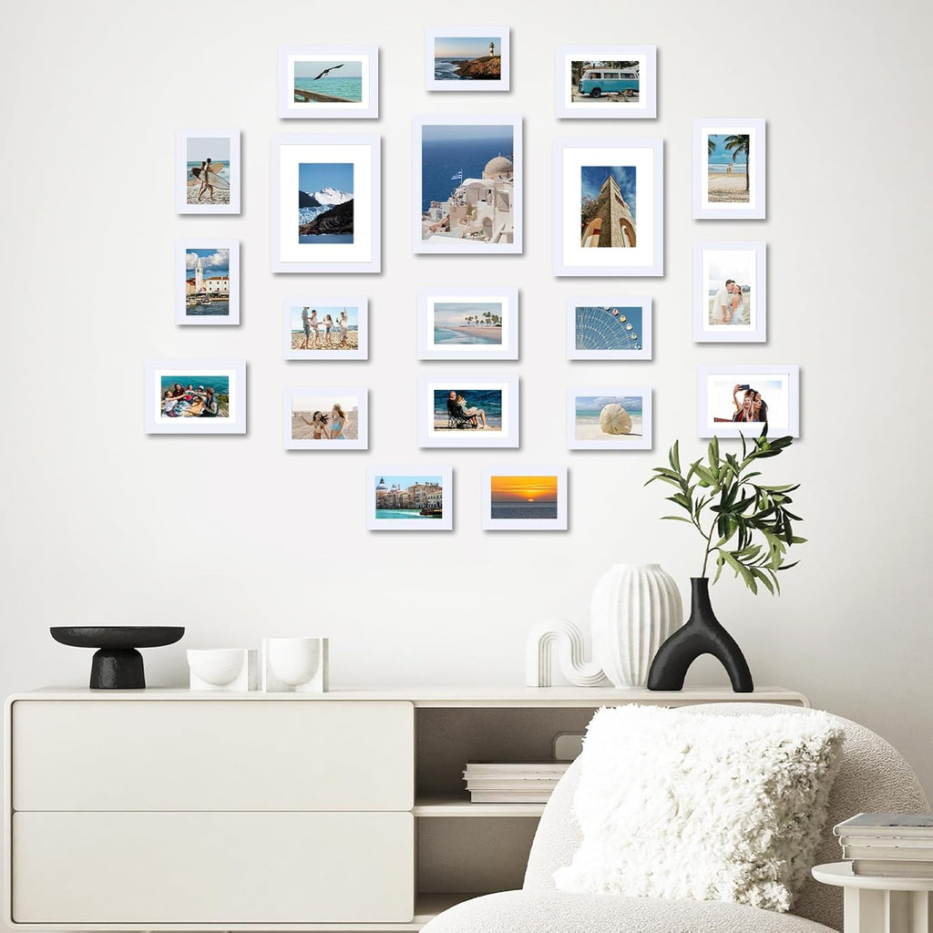 Regine Switzerland Picture Frames Collage Set - 20 Packs for Wall Decor & Tabletop Display | Multi Sizes in White