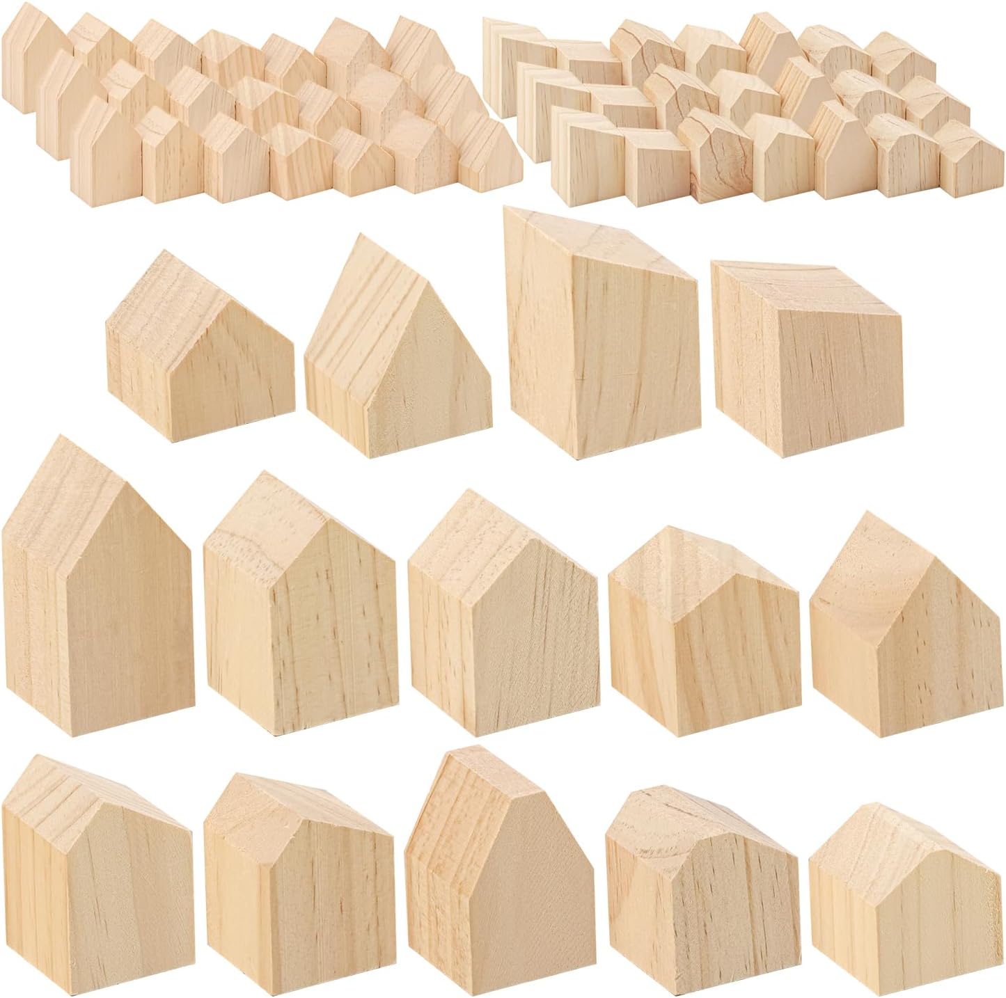 Skiennix 56 PCS Unfinished Wood House Blocks - Versatile DIY Craft Shapes for Home Decor & Festive Projects