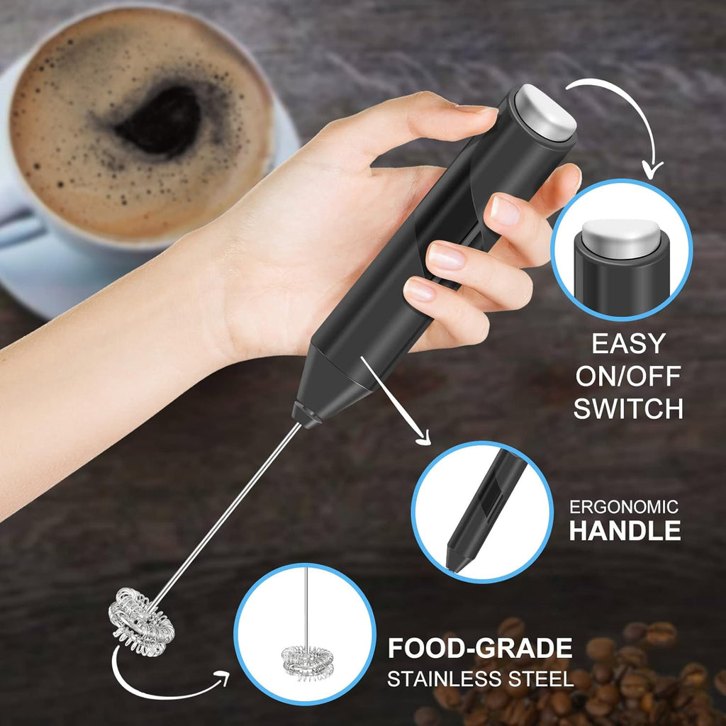 Skiennix Double Whisk Milk Frother - Handheld Electric Blender for Coffee & Matcha | Stainless Steel, Battery Operated
