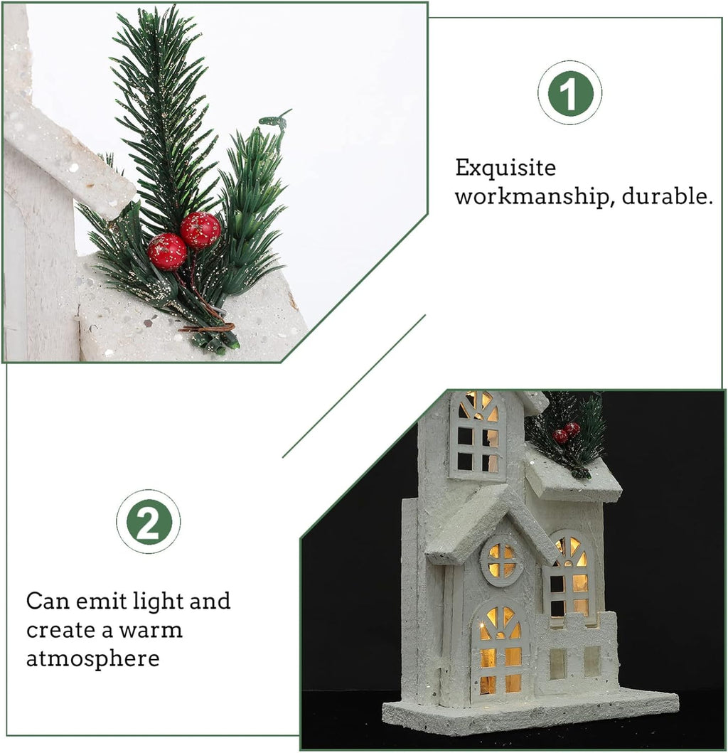 NUOBESTY Christmas LED Church Light House - Festive Wood Village Snow Scene Decor for Holiday Home