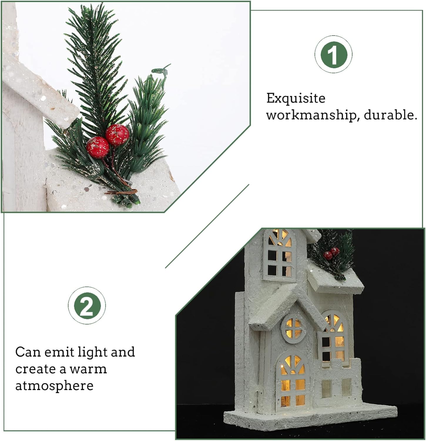 NUOBESTY Christmas LED Church Light House - Festive Wood Village Snow Scene Decor for Holiday Home