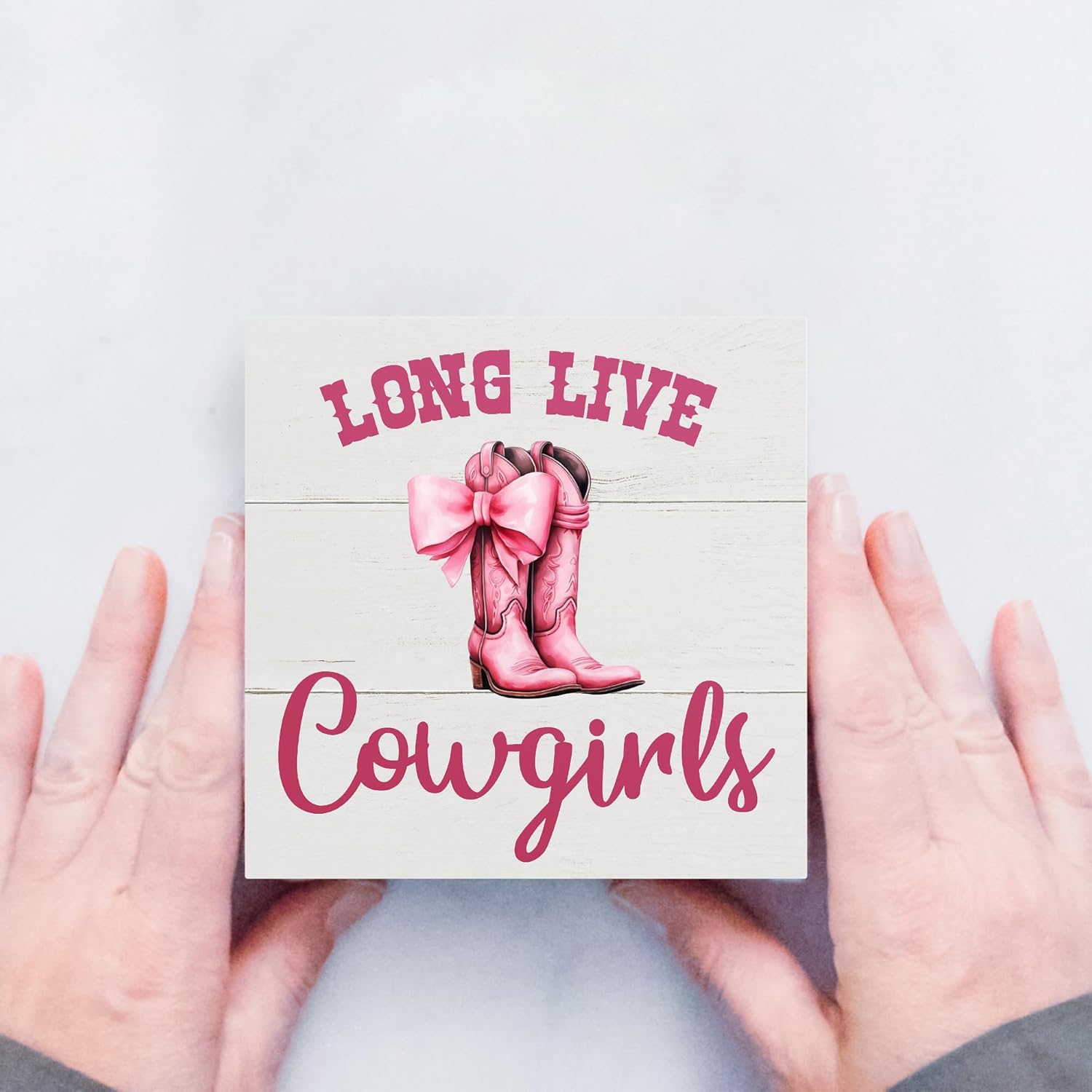 Regine Switzerland Pink Bow Western Cowgirl Decor Sign - Charming 5x5 Inch Wooden Box for Nurseries & Teen Rooms