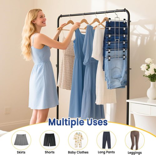 DAMITA Skirt Pants Hangers - Space-Saving 6-Tier Closet Organizer with 360° Swivel Hook | Finger-Safe Design