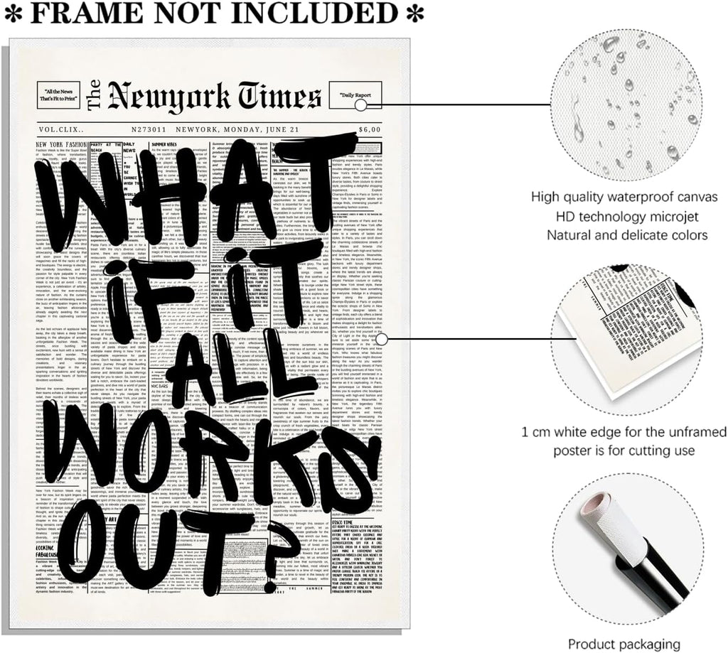 Trendy What If It All Works Out Poster - Black & White Inspirational Wall Art | Motivational Quote Print 16x24
