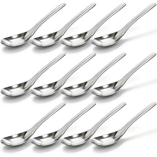 ZAVOOS 12 Pack Stainless Steel Soup Spoons, Premium Mirror Polished Chinese Dinner Spoons, Heavy Weight Table Spoon with Ergonomic Handle for Bouillon, Ramen, Pho, Wonton, Rice, Dishwasher Safe