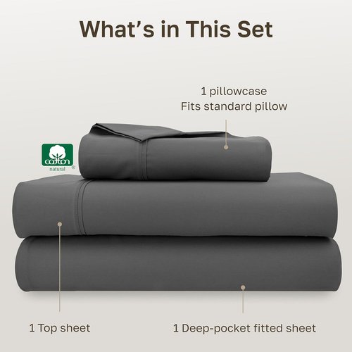 California Design Den Twin XL Sheet Set - 100% Cotton, 400 Thread Count, Silky Smooth Sateen - Grey