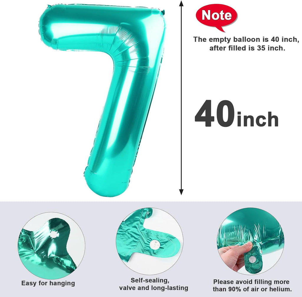 Number 7 Balloon by [Brand Name] - 40 Inch Blue-Green Birthday Decoration for All Ages