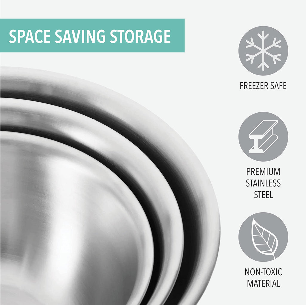 Table Concept Mixing Bowls with Airtight Lids, Stainless Steel Nesting Bowl Set for Space Saving Storage, Ideal for Cooking, Baking, Prepping & Food Storage