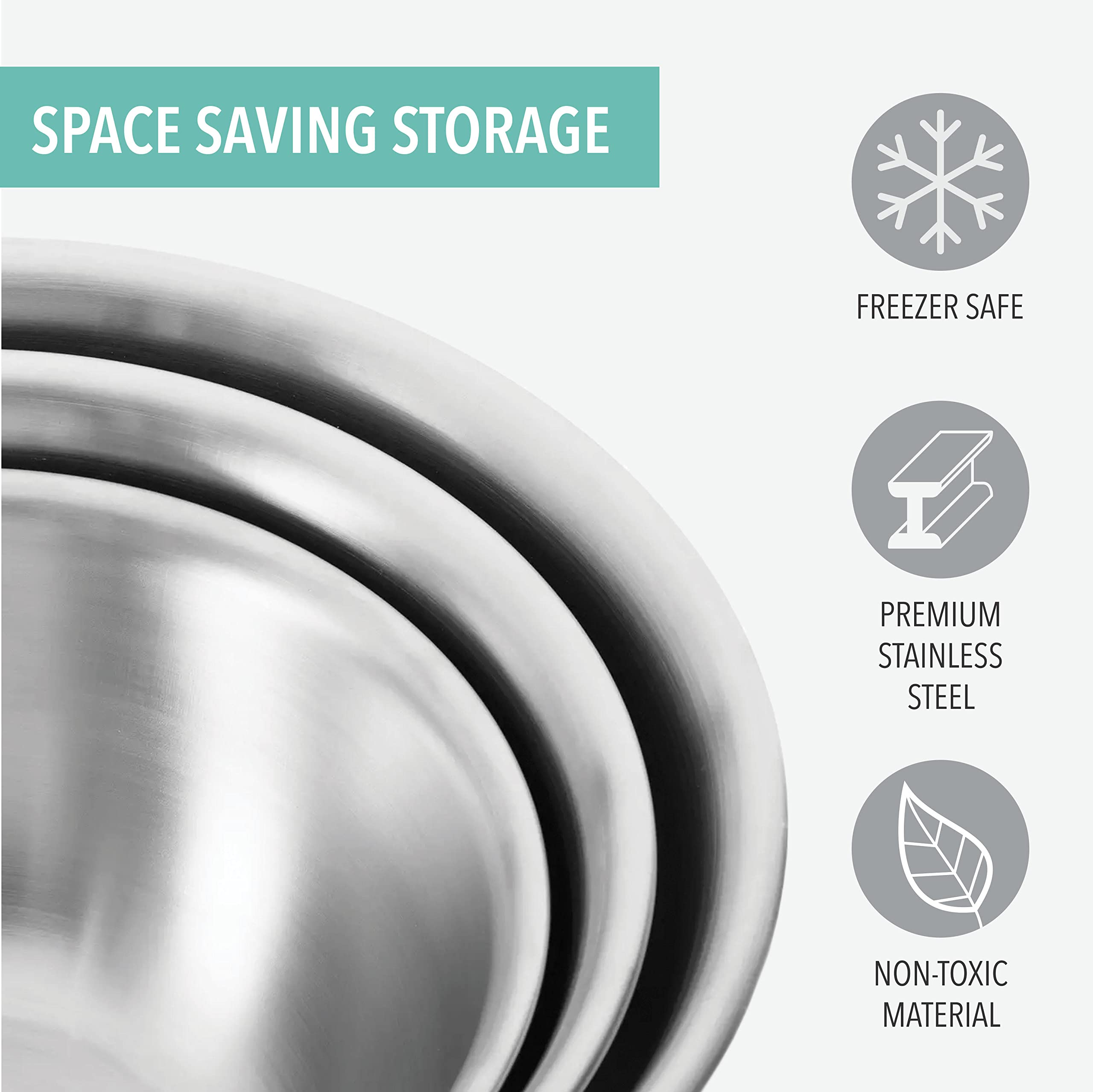 Table Concept Mixing Bowls with Airtight Lids, Stainless Steel Nesting Bowl Set for Space Saving Storage, Ideal for Cooking, Baking, Prepping & Food Storage