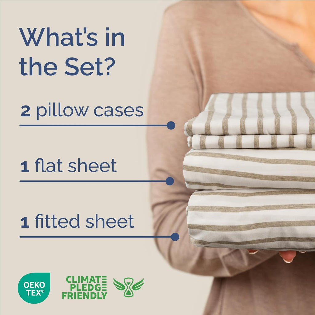 Skiennix Full Size 4-Piece Sheet Set - Comfy Cooling Bed Sheets | Luxury Hotel Quality - Beige Stripes