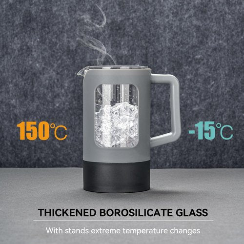 YOLIFE French Press Coffee Maker, 34 oz / 4 Cup Coffee Tea Press with Heat-resistant Borosilicate Glass, 4-Level Filtration Systems, Cold Brew Coffee Maker for Camping Travel Gifts, Grey and Black