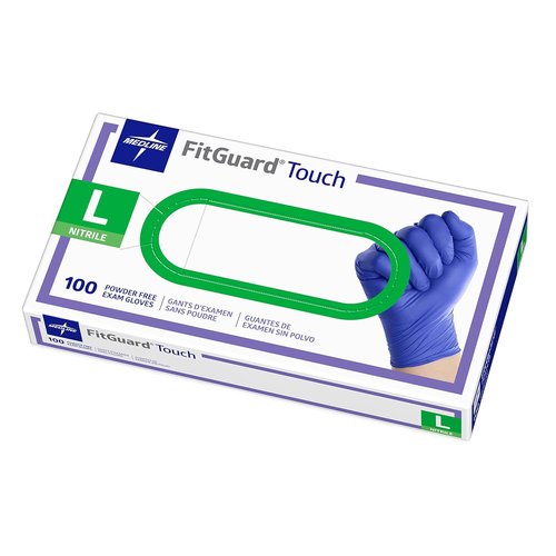 Medline FitGuard Touch Nitrile Exam Gloves - Powder-Free, Large, 100 Count | Durable for Medical & Household Use
