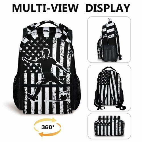 Homexzdiy Backpacks for Kids Boys, Soccer School Backpacks for Preschool Elementary, Lightweight Durable Bookbag for Sports Players Lovers, 17 Inch Schoolbag Supplies for Teens 8-12