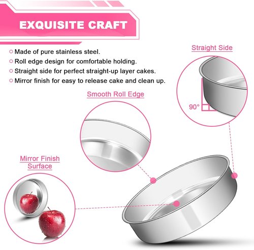 EWFEN 8-Inch Stainless Steel Cake Pan Set - Non-Toxic, Leak-Proof & Dishwasher Safe | Set of 2