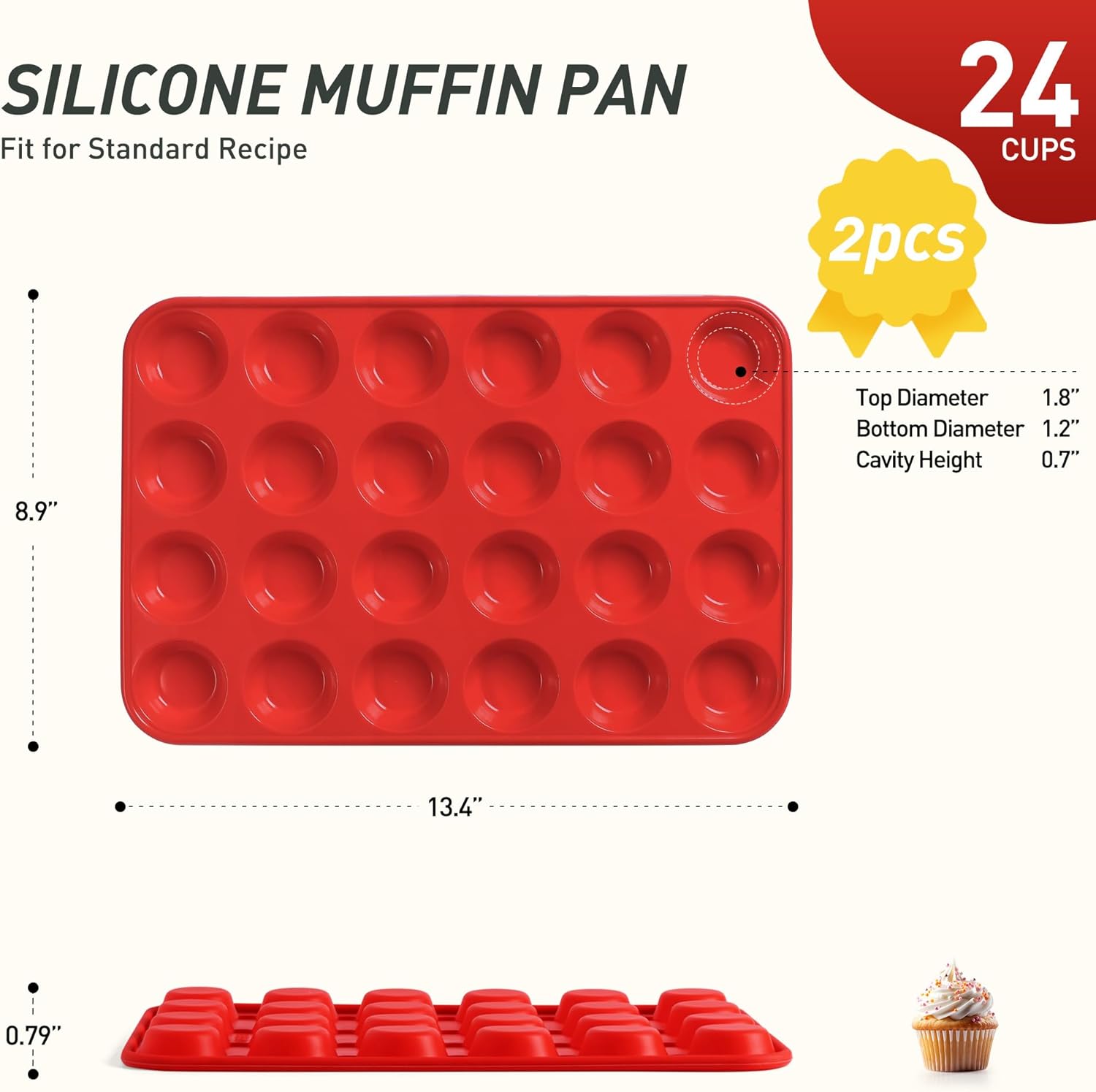 Socisen Silicone Mini Muffin Pan - 24 Cups with Metal Reinforced Frame | Ideal for Baking Cupcakes & Cheesecakes