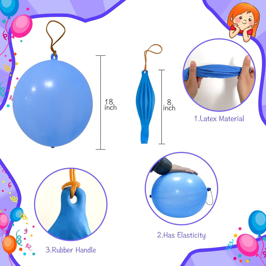 Punch Balloons - 48pcs Neon Bounce Balloons with Rubber Bands | Perfect Party Favors for Kids