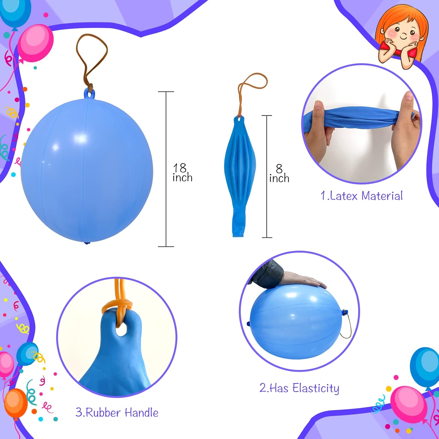 Punch Balloons - 48pcs Neon Bounce Balloons with Rubber Bands | Perfect Party Favors for Kids