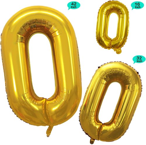 GOER Gold Foil Number 0 Balloons - 42 Inch for Milestone Birthday & Anniversary Celebrations