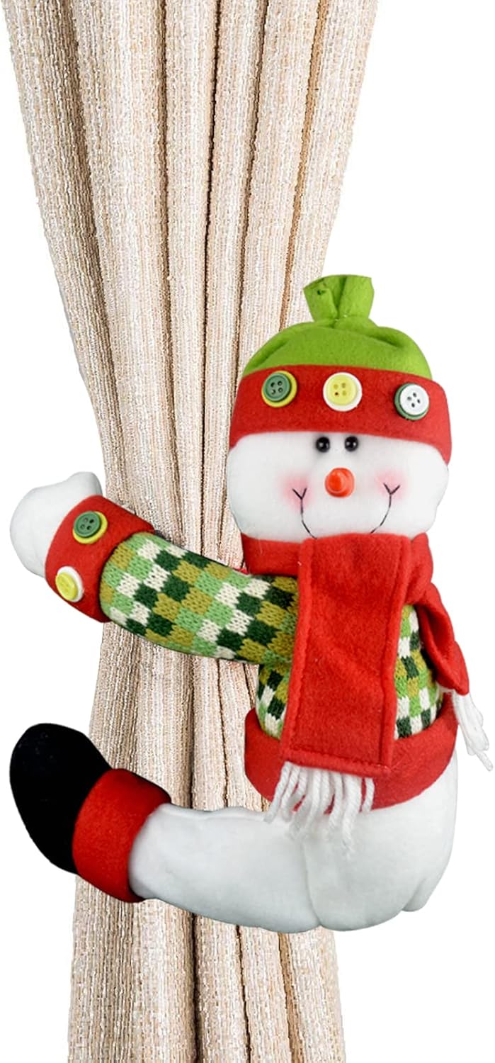 Skiennix Christmas Tree Topper Snowman - Unique Holiday Decor | Versatile Curtain Tie & Wine Bottle Hugger, Red/White/Green