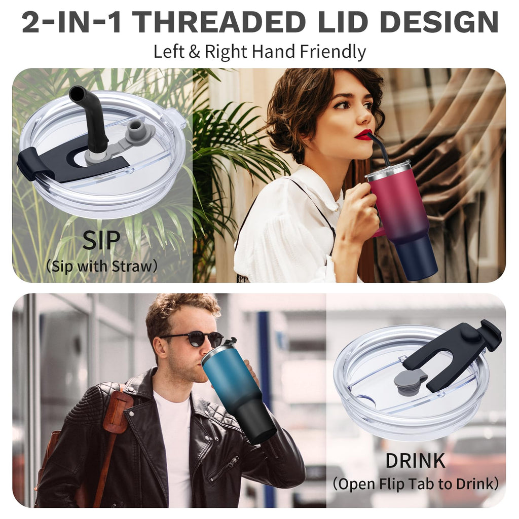 BENZZO Tumbler with Lid and Straw 40oz Stainless Steel Tumblers with Protective Boot & Double Threaded Cap, Thermal Travel Coffee Mug Flask Keeps Cold-34 Hrs for Gym Office, Car Cupholder Friendly