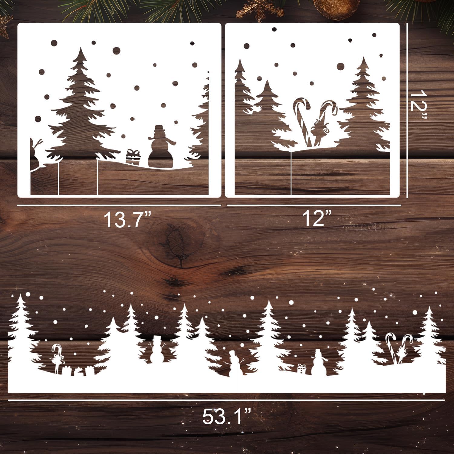 Skiennix Christmas Stencils - Large Reusable Winter Forest House Village Templates | 53.1” for Window Glass Crafts