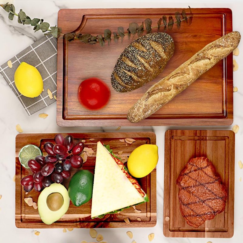 AIDEA Acacia Wood Cutting Board with Handle, Large Wooden Charcuterie Board for Bread, Cheese, Meat, and Fruits, Food Serving Tray for the Kitchen (17" x 11")
