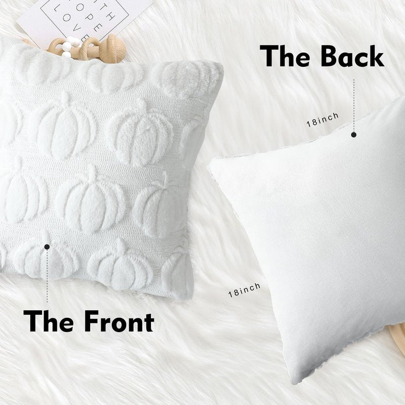 DUZXLCQ Fall Pillow Covers 18x18 inch Set of 2 Fall Decorations Pumpkin Plush Faux Fur Throw Pillow Covers Cushion Case for Autumn Harvest Farmhouse Home Decor for Couch Sofa Home Outdoor White