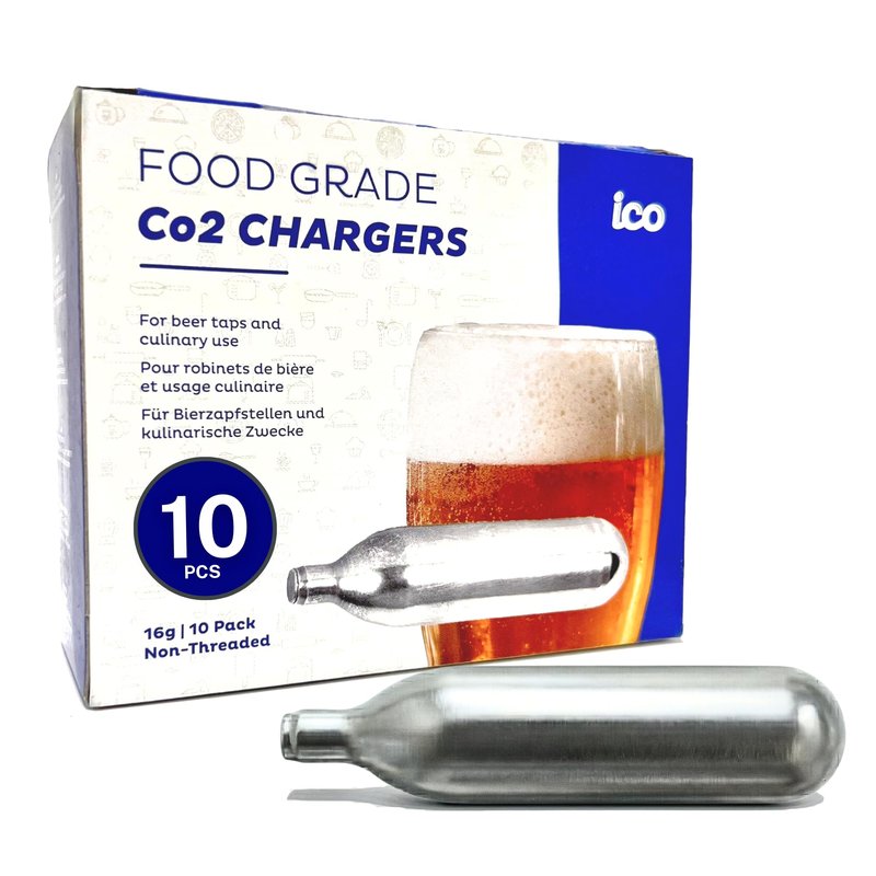 ICO C02, 10pcs, 16g CO2 Cartridges Non-Threaded, Food Grade CO2 Cartridges for Kegs and Beer Dispensers