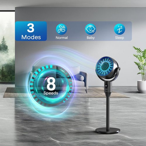 JYMIPA Oscillation Standing Fan - Whisper Quiet Pedestal Fan with 3 Modes & Remote | 24-42" Adjustable Height