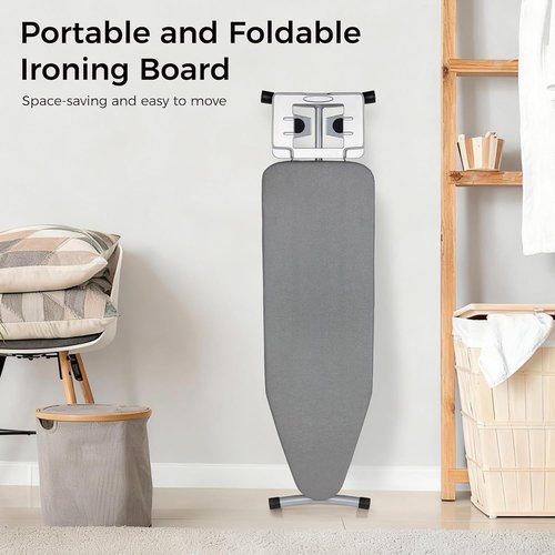 Hvygss Height-Adjustable Ironing Board - Foldable Heavy-Duty Design with Steam Stand | Grey, 43x13 Inches