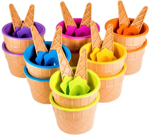Green Direct Plastic Ice Cream Cups with Spoons - Sundae Dessert Bowls for Frozen Yogurt - Pack of 12