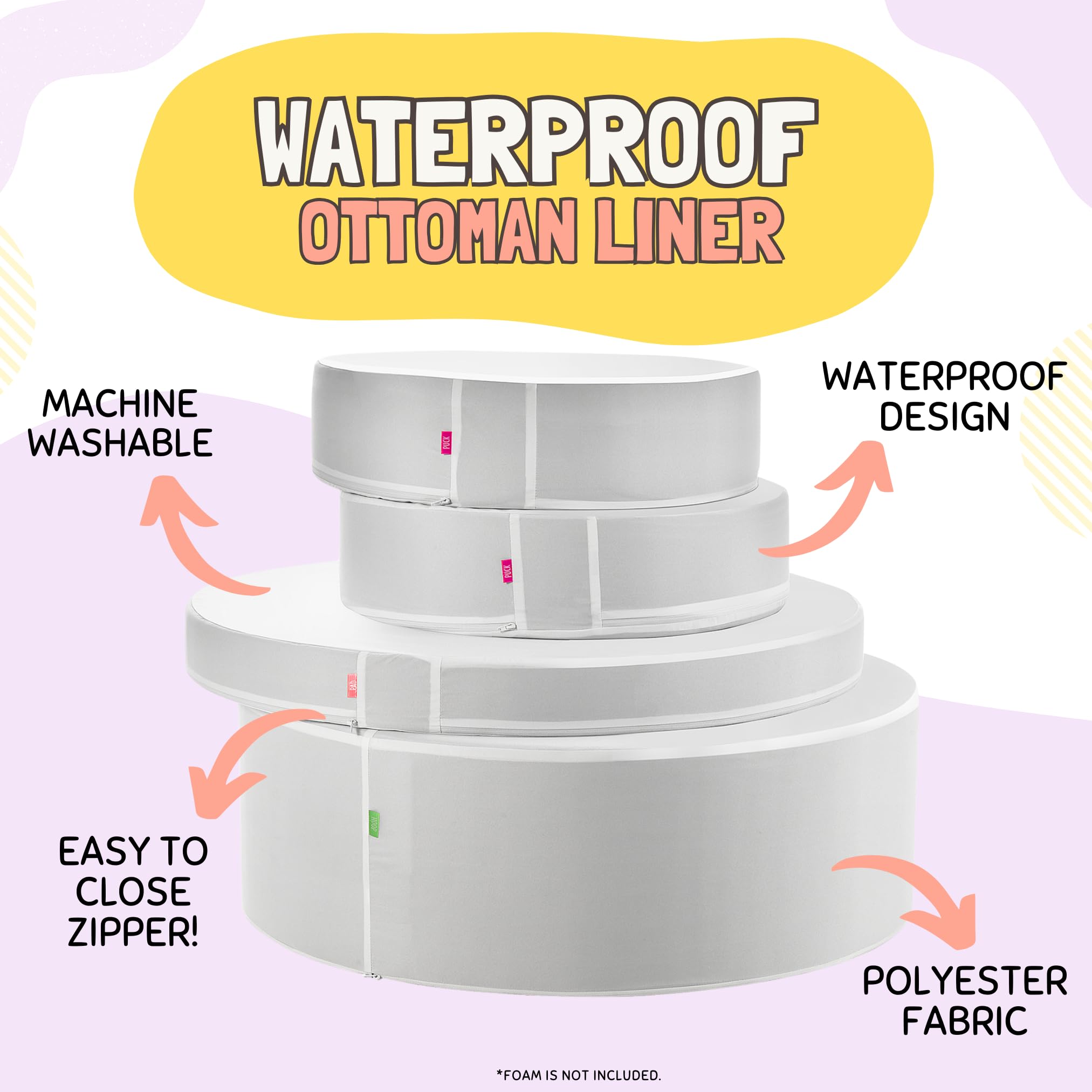 Couch Swag Waterproof Ottoman Liner Set – Leak-Proof 4-Piece Foam Protection Cover for Kids Modular Play Ottoman