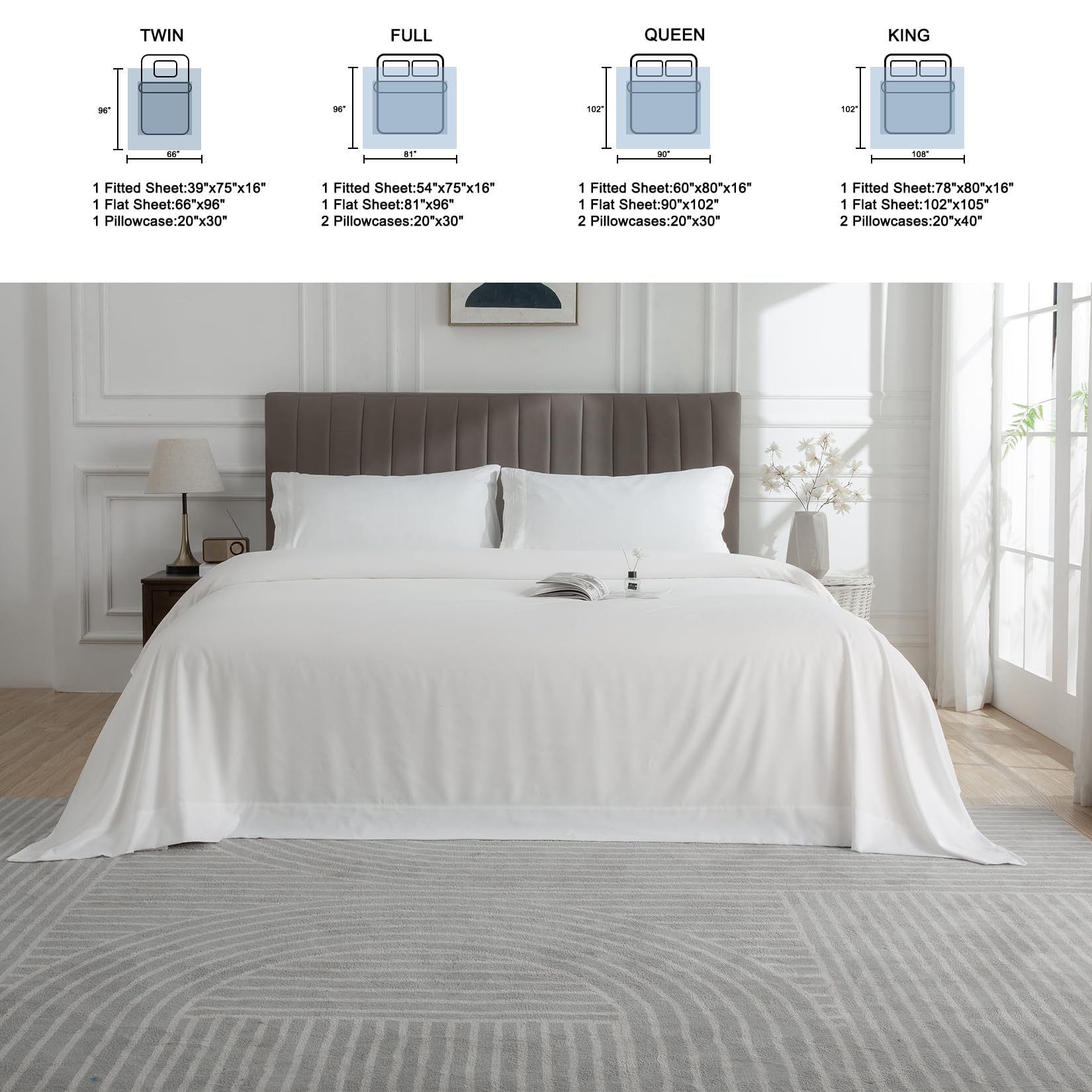 WODFAMY Microfiber Easy Fit Twin Size Bed Sheet Set Extra Soft Deep Pockets Luxury Hotel 3 Piece Set White Bed Sheets Twin Sheets