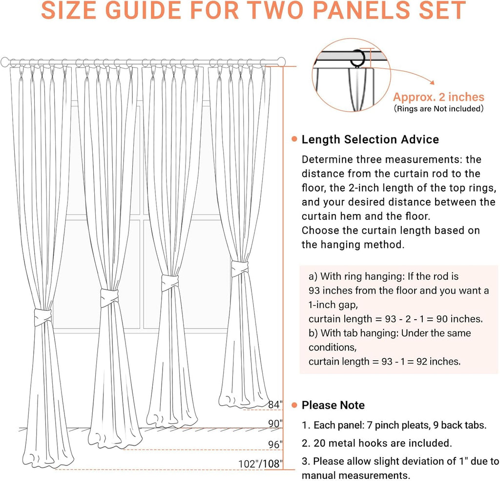 Skiennix 100% Blackout Curtains - Textured Pinch Pleated Drapes, Cream, 84" Long, 2 Panels Set