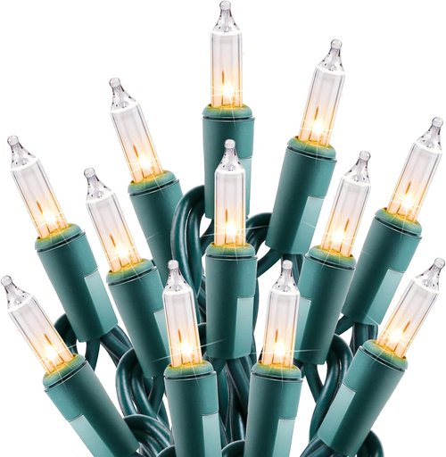 Minetom Clear Christmas String Lights - 100 Count 20 Feet Mini Incandescent Bulbs for Indoor Decor | Green Wire