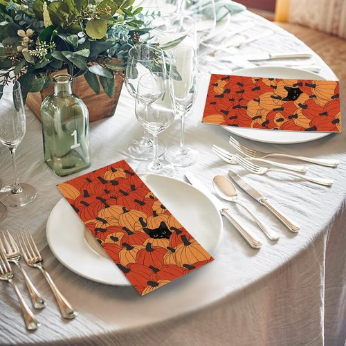 Horaldaily 100 Fall Disposable Paper Decorative Guest Napkins, Pumpkin Black Cat Hand Towel for Party Lunch Dinner Kitchen Bathroom