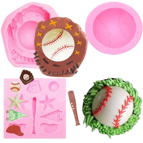 Baseball Chocolate Silicone Molds 3 Pcs, Softball Glove Fondant Mold for Cake Decoration Cupcake Topper, Popsicle, Sports Themed Birthday Party, Polymer Clay Crafts